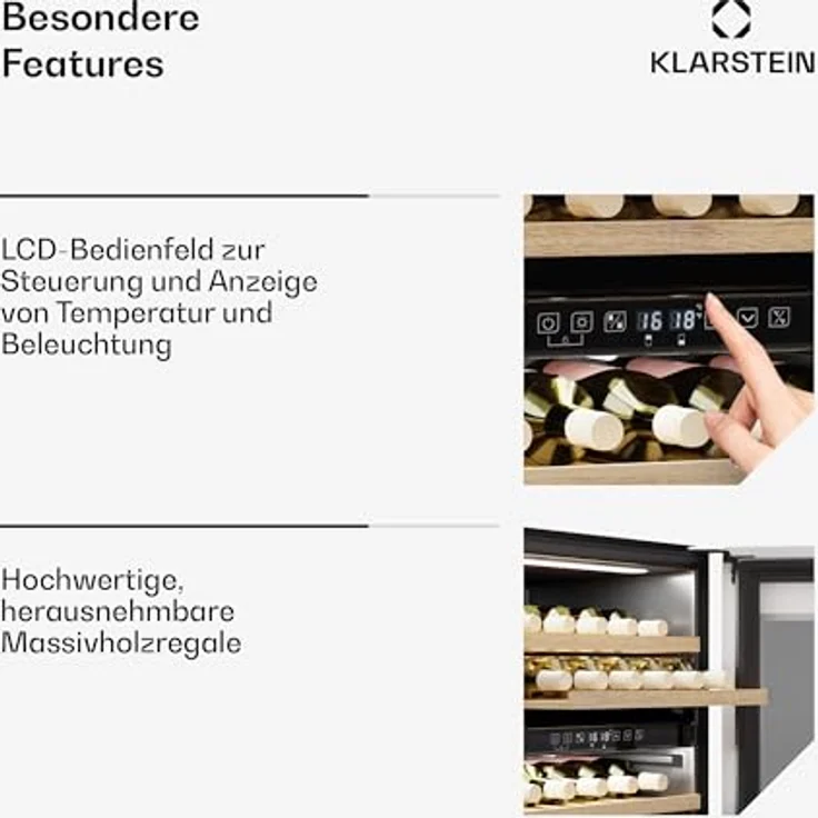 Klarstein Rhone 36 Duo Weinkühlschrank, 36 Flaschen, 2 Zonen, 5-22°C, LED-Steuerung, UV-Schutz, leiser Betrieb, Schwarz – Bild 5