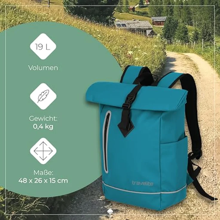 travelite BASICS Roll-Up Rucksack, Freizeitrucksack aus wasserfester Plane, atmungsaktive Rückwand, vielseitig einsetzbar – Bild 3
