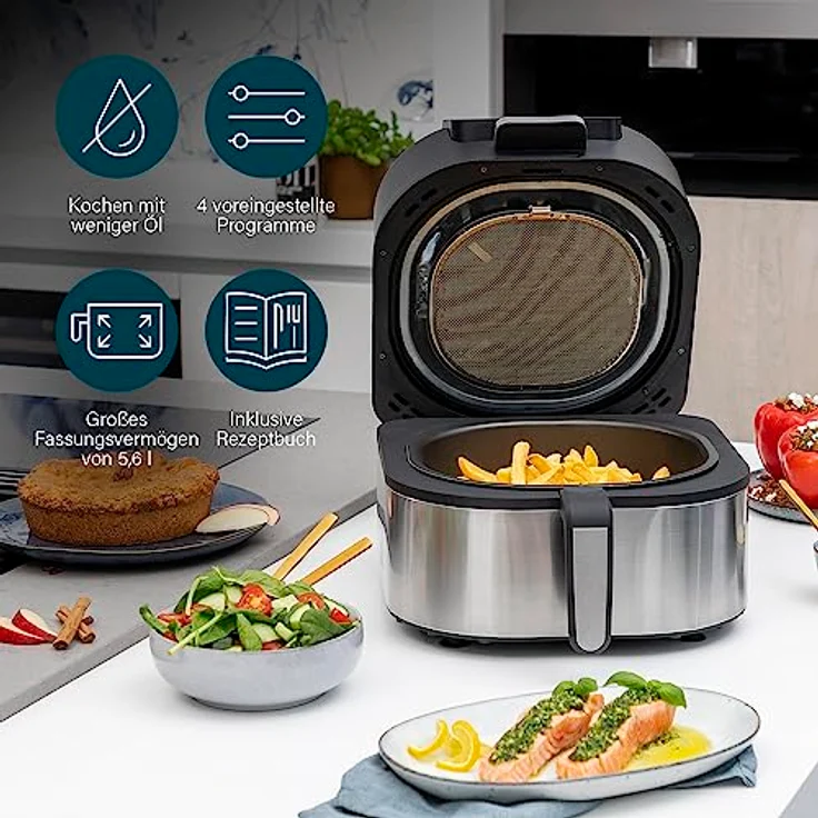 Princess 01.182092.01.001 Airfryer Grill - 4 Programme - Max 265°C - Includes Thermometer - 1760W - Silver/Black – Bild 5