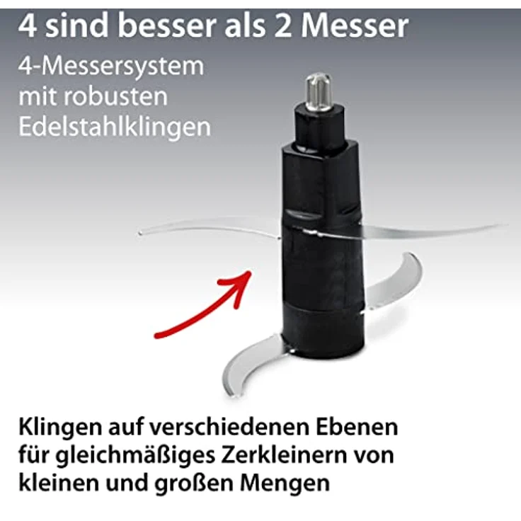 ADE Kraftvoller elektrischer Zerkleinerer | starker 500 W Motor | große 1,2 l Glasschüssel | 4 Edelstahlklingen | 2 Geschwindigkeiten | Zwiebeln, Gemüse, Fleisch | Zwiebelschneider – Bild 3