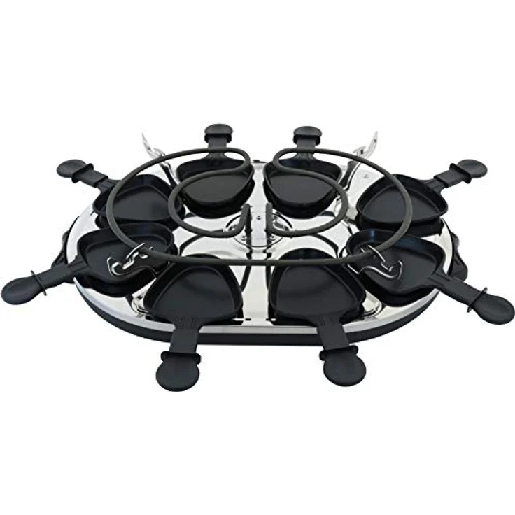 Expo Börse Raclette Tischgrill für 8 Personen, Partyraclette mit Crêpesmaker, 8 Anti-Haft Pfännchen, 1200 W, ovale Form, schwarz – Bild 4