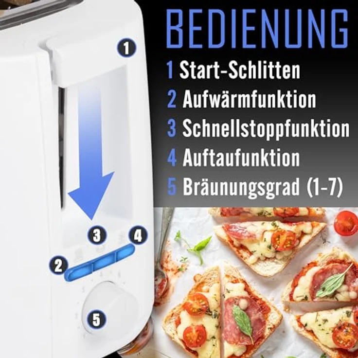 Clatronic Toaster 4 Scheiben | Langschlitztoaster mit Auftau-/Aufwärm-/Schnellstoppfunktion | Toaster mit Brötchenaufsatz | Toaster weiß auch für Toastbrötchen & Fertigwaffeln | TA 3802 – Bild 4
