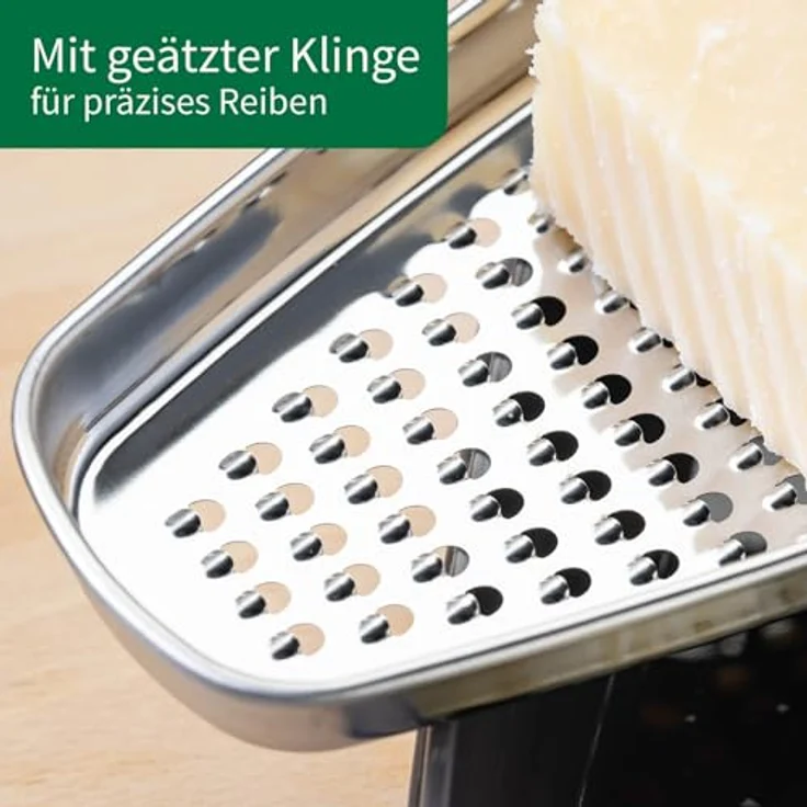 Chefkoch trifft Fackelmann Käsereibe, Parmesanreibe mit Behälter, Edelstahl und PP, 2in1 Funktion, spülmaschinengeeignet, dunkelgrau – Bild 3