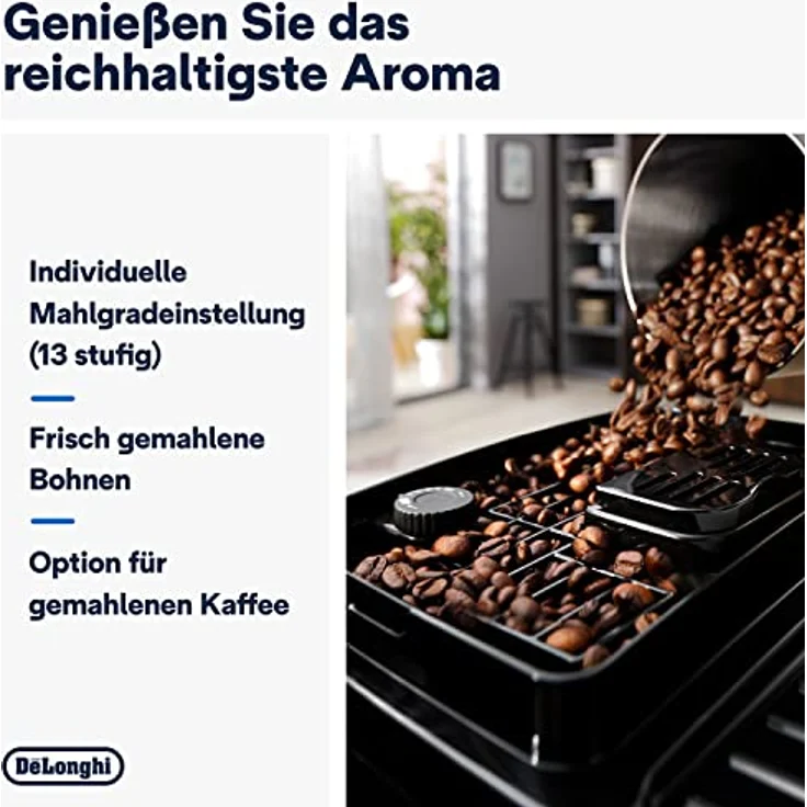 De'Longhi Magnifica Start ECAM222.20.B, Kaffeevollautomat mit Milchaufschäumdüse, für Cappuccino, mit Espresso-Direktwahltase und 2x Espresso Funktion, 13-stufiges Kegelmahlwerk, 1450 W, Schwarz – Bild 3