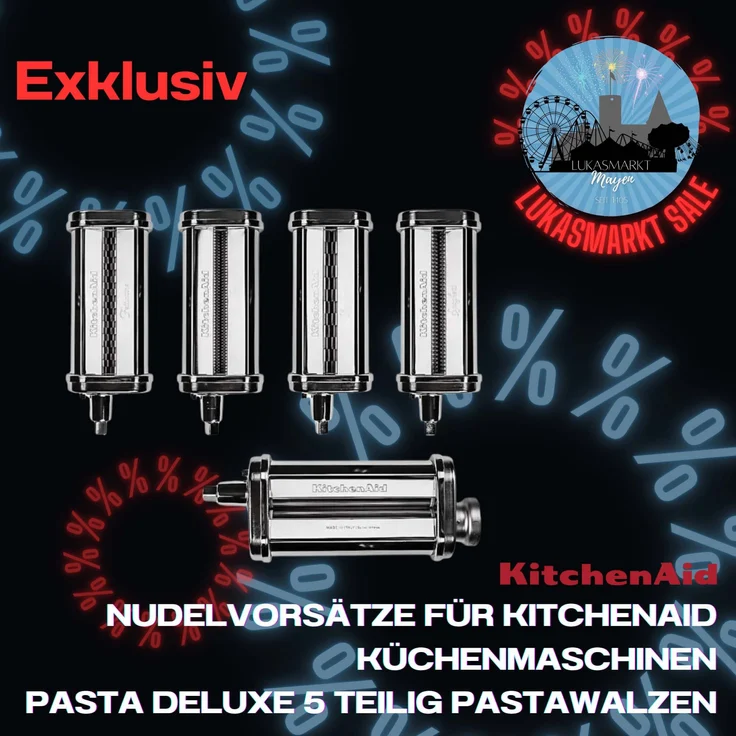 KitchenAid Nudelwalzenvorsatz Pasta Deluxe Set 5KSMPDX 5-teilig, 5 Pastawalzen inkl. Lasagnette und Capellini, silber