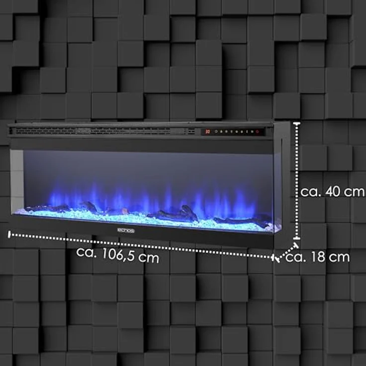 Echos Elektrokamin 1500 W | 13 realistische Flammeneffekte | Wandmontage oder Einbau, schwarz – Bild 9