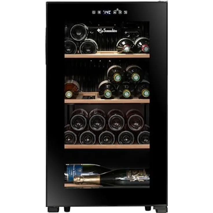 La Sommeliere Weinkühlschrank LS36BLACK, 36 Flaschen, Temperier-Servier-Weinschrank, Glastür aus UV-undurchlässigem Glas, 5°C bis 20°C, freistehend