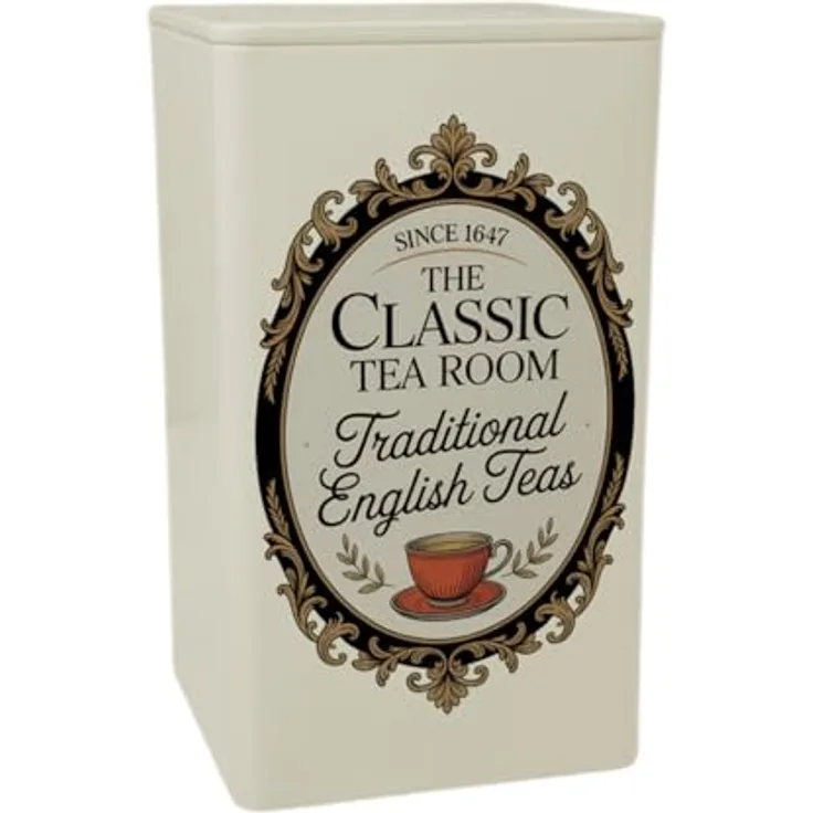 speecheese Traditional English Teas Teedose 900ml, Vintage Design mit rot-orange Teetasse und goldenen Barock-Ranken