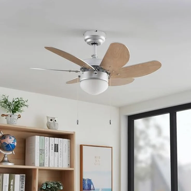 Lindby Deckenventilator Minja, silber mit Licht, leise, 78 cm, Rücklaufbetrieb – Bild 3