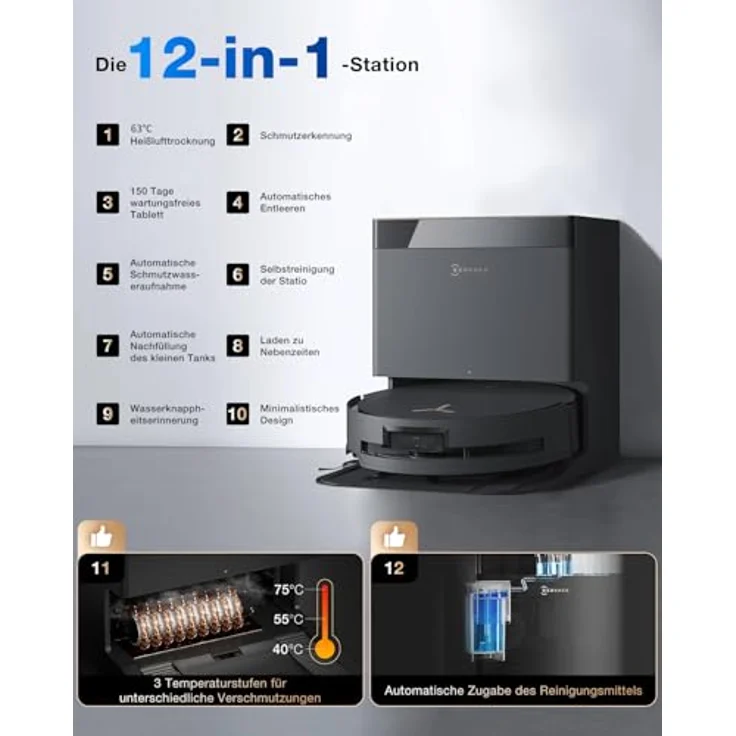 ECOVACS DEEBOT X8 PRO OMNI, Saug- und Wischroboter mit Absaugstation, OZMO ROLLER Wischsystem, 80 W, Heißwasserreinigung – Bild 2