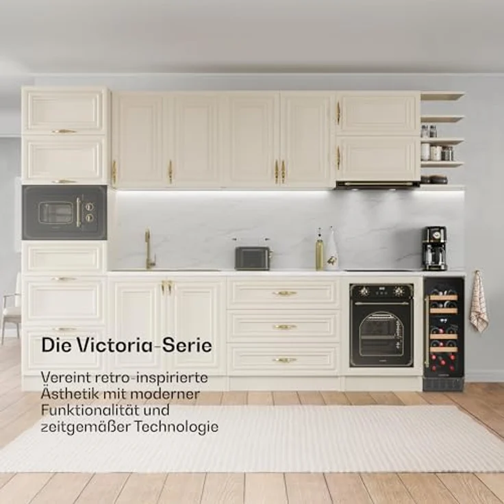 Klarstein Vinovilla 17 Built-in Duo Vilhelmine Edition Weinkühlschrank, Einbau, schwarz antik-Gold-Metallic, 17 Flaschen, Glastür, Energieklasse F – Bild 3
