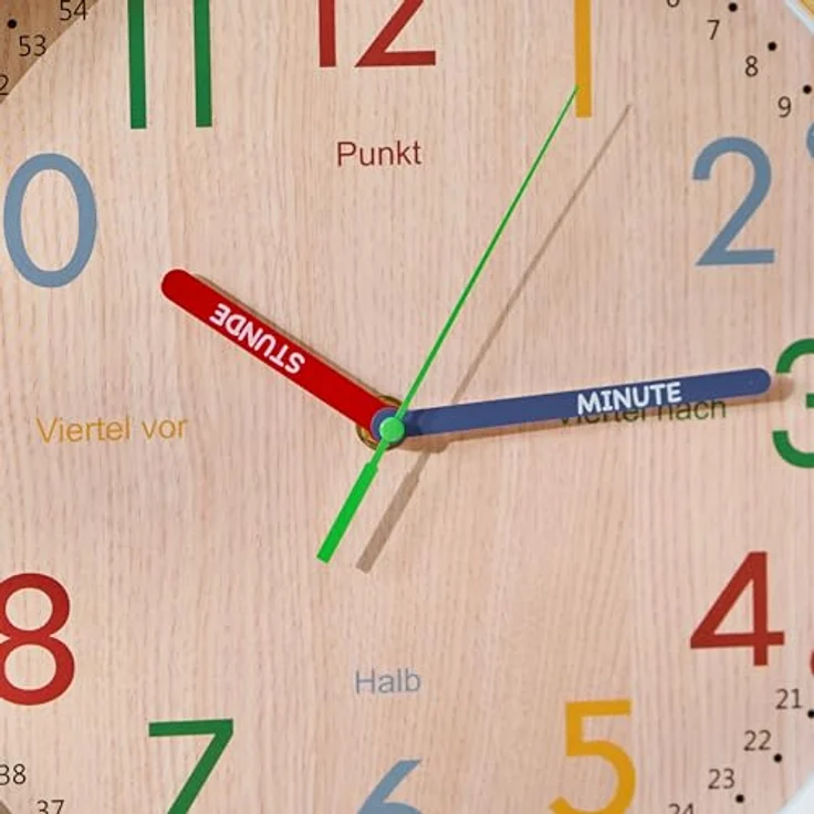 K&L Wall Art Lernuhr, 30 cm lautlose Kinderwanduhr in Holzoptik für Mädchen und Jungen, ideal für Kinderzimmer – Bild 5