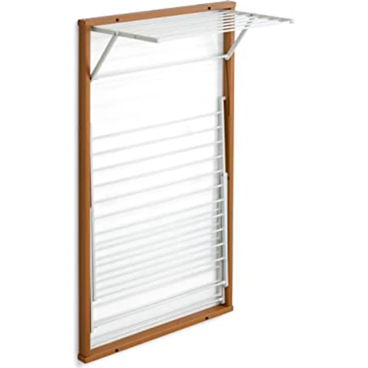 Arredamenti Italia Karim Wand-Wäscheständer aus Holz, ausziehbar, 16 m Draht, Kirschbaum-Finish, Massivholzrahmen, unabhängige Nylon-Gitter – Bild 3
