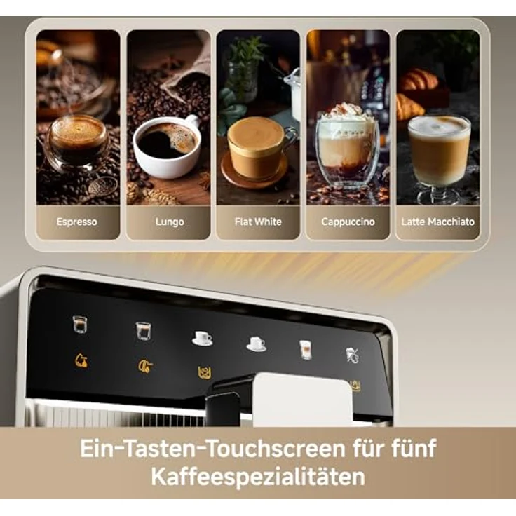 Dreame Ecceluxe Slim FCM30 Espressomaschine, kompakte Größe, Ein-Knopf-Touchscreen, fünf Kaffeespezialitäten, automatische Reinigung – Bild 5