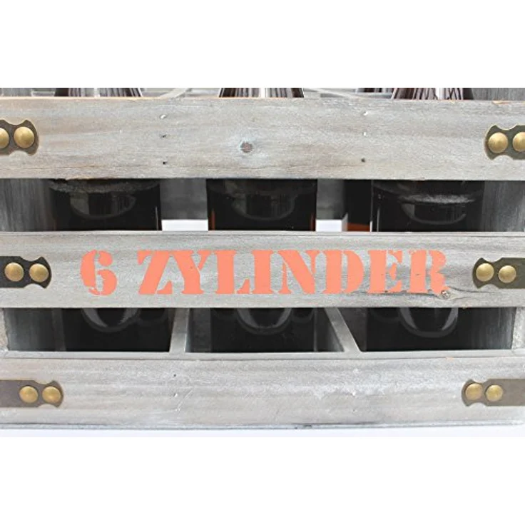 DanDiBo Bierträger 6 Zylinder, Flaschenträger aus Holz mit Flaschenöffner, Grau-Antik, für bis zu 6 Flaschen – Bild 4