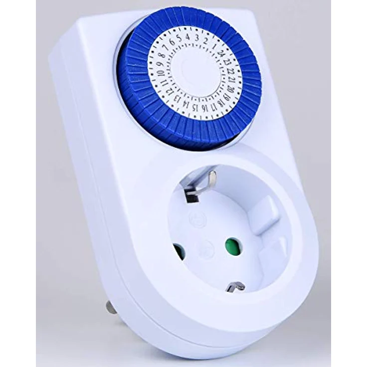 HEITECH Mini Tages-Zeitschaltuhr mit Kindersicherung - manueller EIN-Aus-Schalter, 24 Stunden Programm, Schaltzeit Minimum 30 Minuten – Bild 1