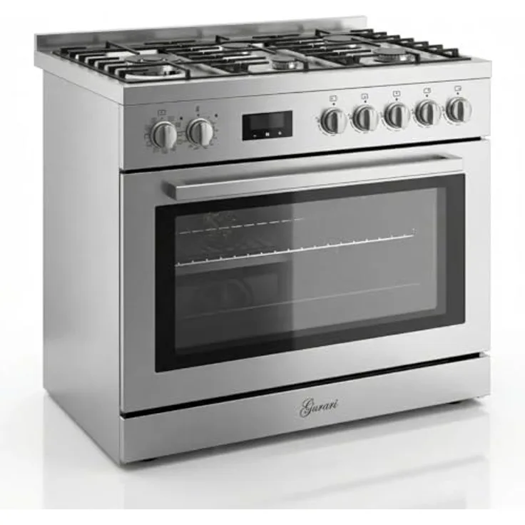 Gurari GCH E 818 X, 90 cm Edelstahl Gas Elektro Standherd mit 126 L Backofen, Selbstreinigung, AirFry, 11 Funktionen, WOK