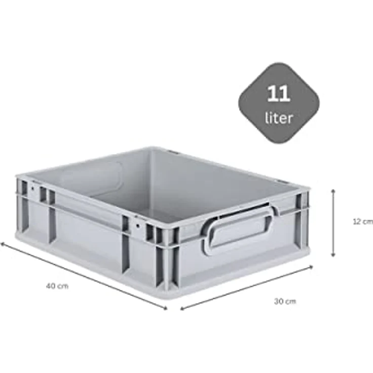 PROREGAL Eurobox NextGen Grip SuperSparSet, 10er Set mit Scharnierdeckel und grünen Schiebeschnappverschlüssen, 11 L, grau, 12x30x40 cm – Bild 4