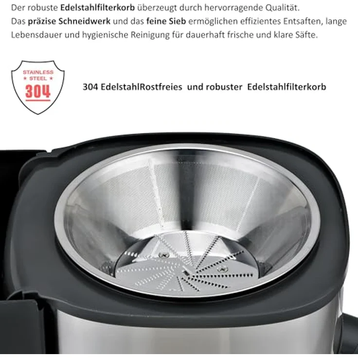 KB ELEMENTS Entsafter, elektrische Saftpresse mit 800 W Voll Kupfer Motor, Full Touch Display, 5 Geschwindigkeiten, Edelstahl – Bild 5