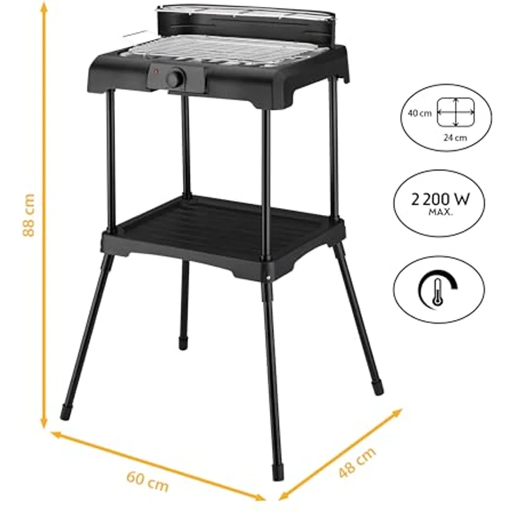TZS First Austria Standgrill | Elektrogrill 2000 W mit Temperaturregler & Wärmereflektor | Gartengrill Schwarz mit Standfüßen | Grillfläche [45cm x 22cm] inkl. Windfang | Barbecue Elektrisch Tischgrill – Bild 2