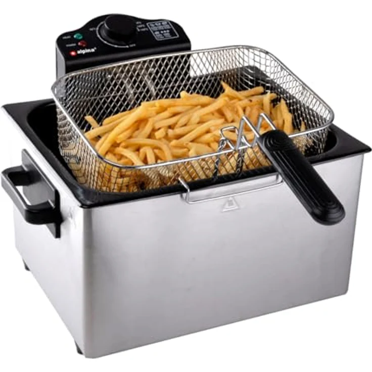 Fritteuse ALPINA, mit Fett, 2000 Watt, 5 Liter Fassungsvermögen, Edelstahl, silber, mit 3 Frittierkörben – Bild 2