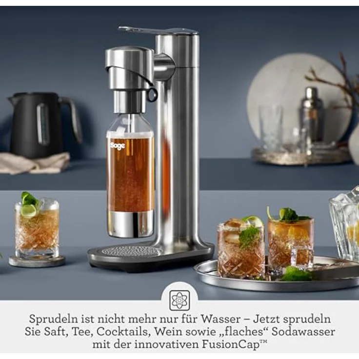 Sage - The InFizz Fusion - Home Soda Maker - Wassersprudler - Für Sprudelwasser, Saft, Tee, Cocktails und alle sprudelnden Getränke, Schwarz Noir - Einstellbare Sprudelstärke, elegantes Edelstahl Design, benutzerfreundlich und kompatibel. – Bild 2