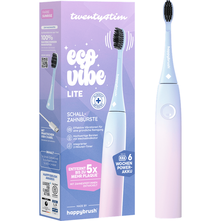 happybrush Eco Vibe Lite Schallzahnbürste mit Timer, 6 Wochen Akku, Travel-Lock & Indikatorborsten, Reisefreundlich