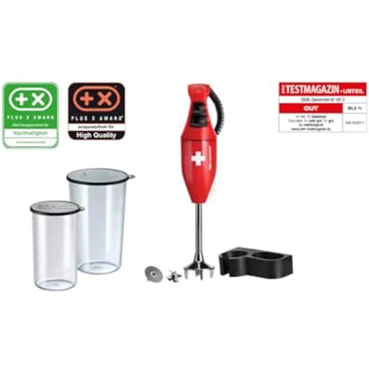 ESGE Zauberstab Stabmixer ESGE-Zauberstab E120 Select Premium-Set 902125, leistungsstarker AC-Motor, 7.000 oder 10.000 U/min, Multimesser, Schlagscheibe, Weiß/Rot – Bild 3