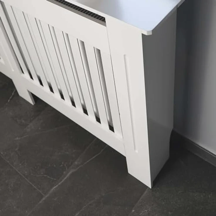 Toboli Heizkörperverkleidung Weiß, 172x19x82cm MDF Heizkörperabdeckung mit Lamellenoptik und kindersicherem Design – Bild 4