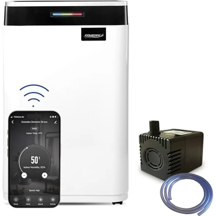 Comedes Demecto 30 WiFi Luftentfeuchter, 25l/24h, inklusive PowerDrain Kondensatpumpe, für Räume bis 100m², App-Steuerung, inkl. 3m Schlauch – Bild 1