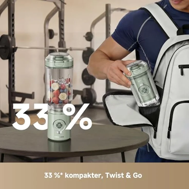 DREAME PortFresh Tragbarer Mixer, Abnehmbares Motorgehäuse, 880 ml BPA-freier Mixbecher, 5 voreingestellte Funktionen, Selbstreinigungsmodus, Spülmaschinenfest, Grün – Bild 3
