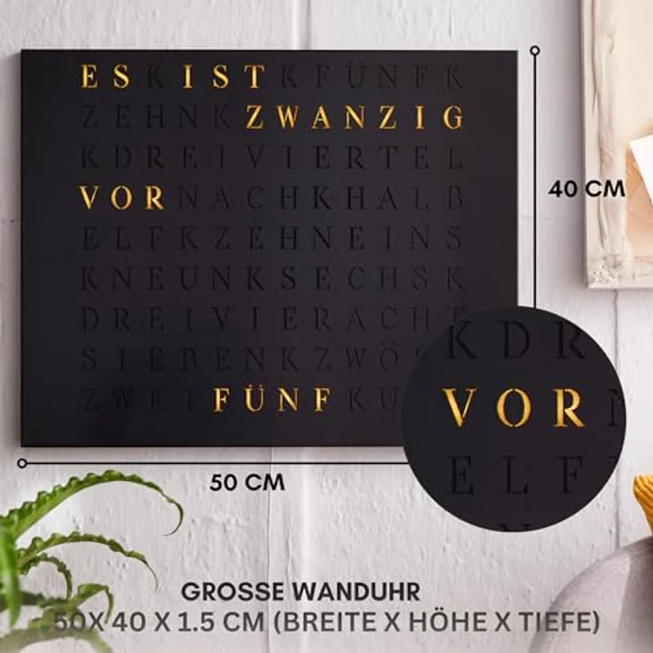 build-yours WordClock Jupiter gelaserter Edelstahl in matt Schwarz - LED Wanduhr mit WLAN-Steuerung und hochwertiger Beleuchtung – Bild 5