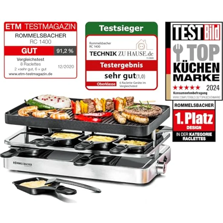 Rommelsbacher RC 1400 Raclette Grill 8 Pfännchen, 1400W Thermostat – Bild 2