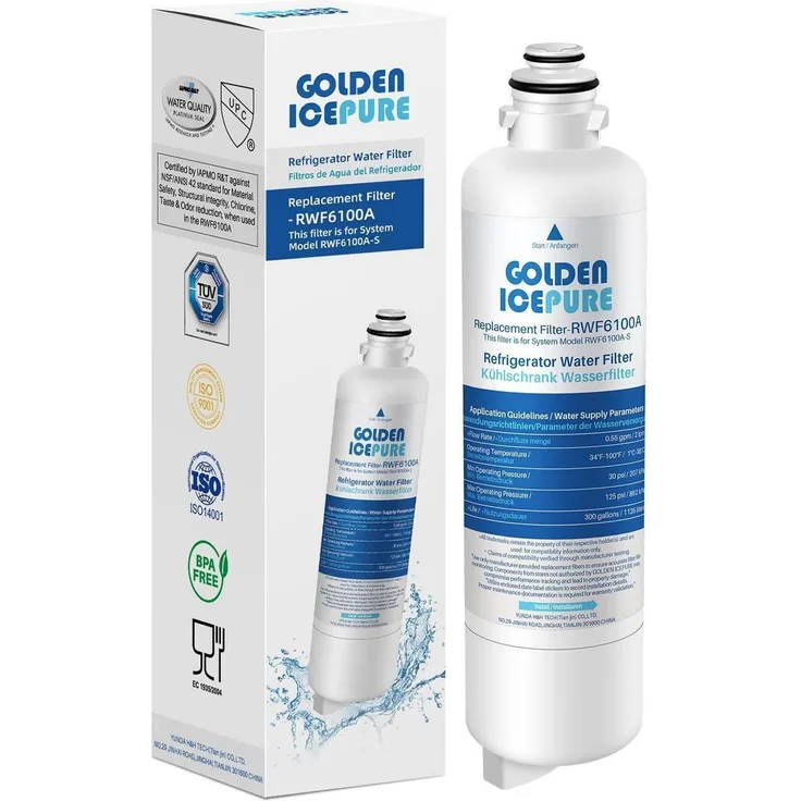 GOLDEN ICEPURE Kühlschrank-Wasserfilter RWF6100A für Siemens Bosch Neff, einfache Installation, NSF/ANSI zertifiziert, 1 Stück