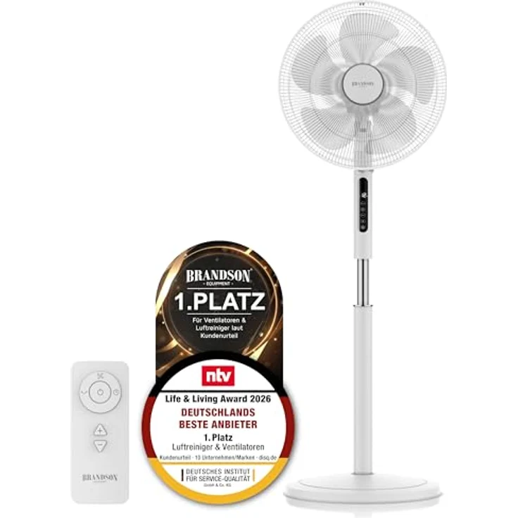 Brandson DC Standventilator ECO, energiesparend mit leisen Brushless Motor, 12 Geschwindigkeitsstufen, Fernbedienung, 80° Oszillation, Timer-Funktion, Preisträger 2026 – Bild 1
