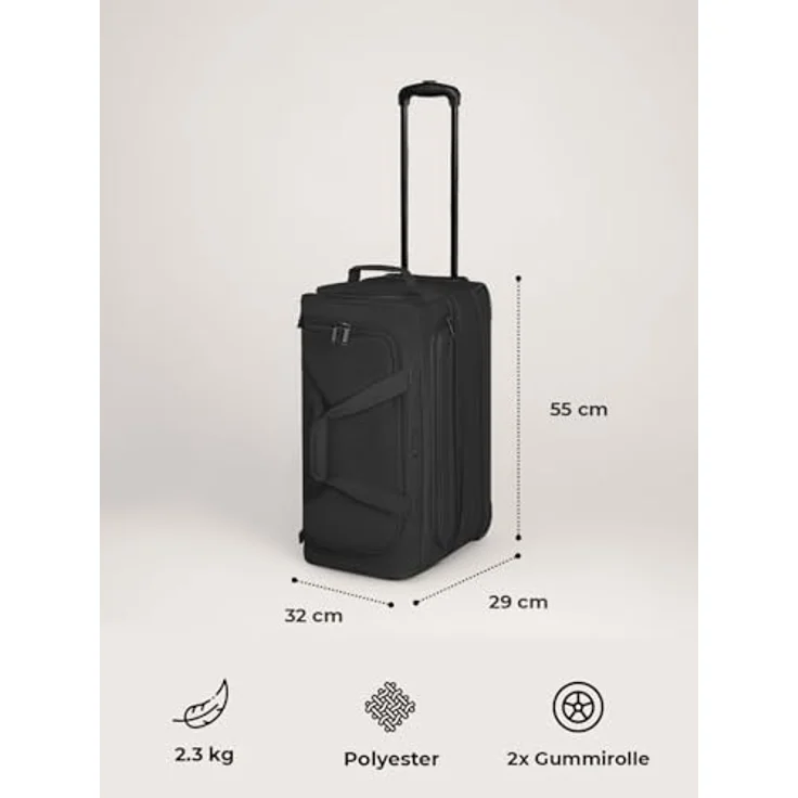 Redolz Duffle Essentials 2-Rollen Reisetasche 55 cm M mit Dehnfalte black – Bild 8