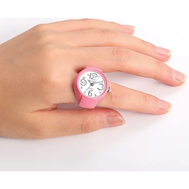 JewelryWe Damen Ringuhr, Elastischer Uhrenring mit Analog Quarzwerk und Herz Design, Rosa, Ideal als Geschenk für Mädchen – Bild 2