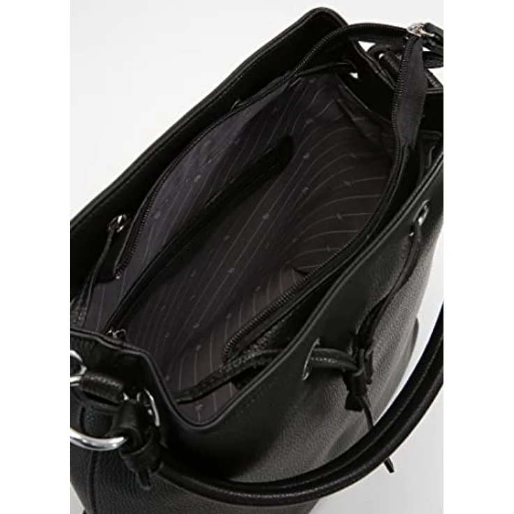 L.Credi Ebony Beuteltasche, Handtasche aus genarbtem Kunstleder mit Zugband-Reißverschluss, Schwarz, 28 cm – Bild 8