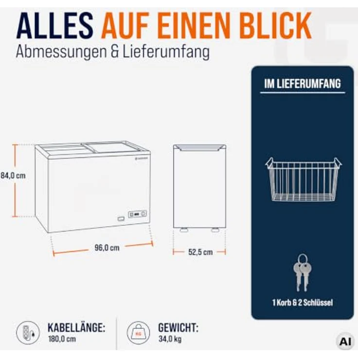GASTROHERO Tiefkühltruhe ECO 200, 197 Liter Lagerkapazität mit Glasschiebedeckel, abschließbar, statische Kühlung – Bild 5