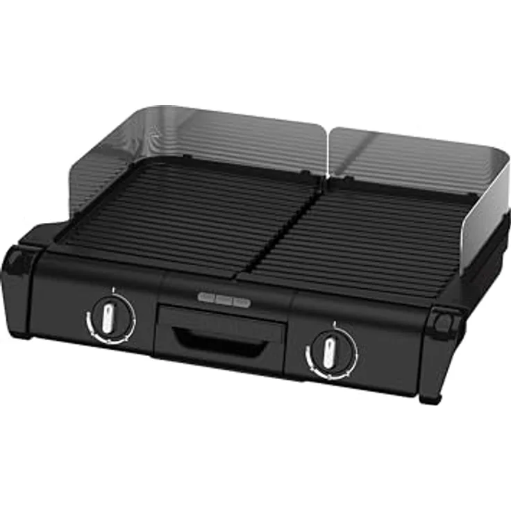 Tefal BBQ Family Elektrischer Tischgrill, 2 getrennte Grillflächen, 2 Thermostate, antihaftbeschichtete Alu-Druckguss Grillplatten, spülmaschinengeeignet, extra tiefe Rillen, Schwarz/Silber