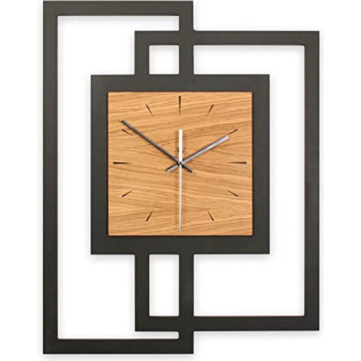 Kreative Feder Designer-WANDUHR aus Holz Größe ca.46,5x59 cm schwarz-braun - Designeruhr mit flüsterleisem Uhrwerk (leises Funkuhrwerk)