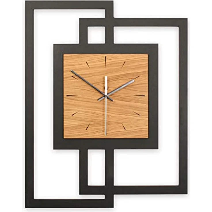 Kreative Feder Designer-WANDUHR aus Holz Größe ca.46,5x59 cm schwarz-braun - Designeruhr mit flüsterleisem Uhrwerk (leises Funkuhrwerk) – Bild 1