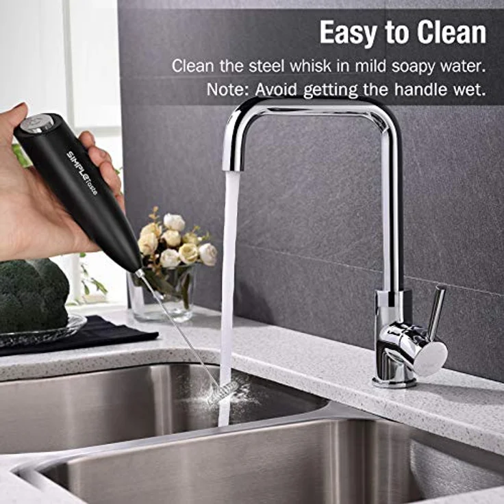 SIMPLETASTE Milchaufschäumer, Elektrisch Handheld Schaumbereiter aus Edelstahl, mit 2 AA-Batterien, schnelles Aufschäumen für Cappuccino, Latte und mehr – Bild 5