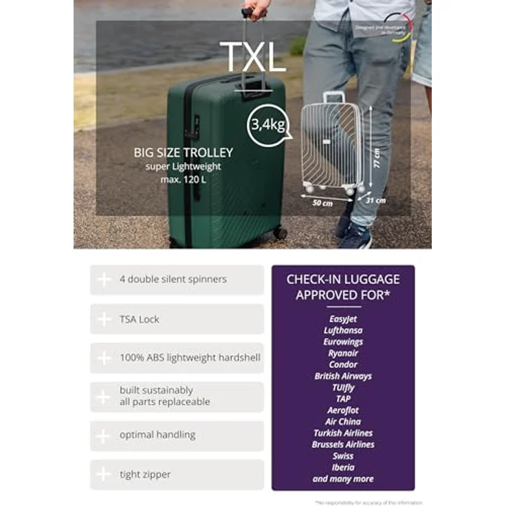 Hauptstadtkoffer TXL Reisetrolley, 3 Größen, Hartschalen-Schutzhülle aus Polypropylen, robust und leicht, Limettengrün, 76cm – Bild 2