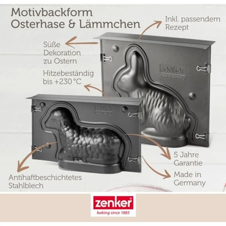Zenker Osterbackformen-Set Special Season, Hasenform und Mini-Lammform aus Stahlblech mit Antihaftbeschichtung, schwarz, 2er Set – Bild 3
