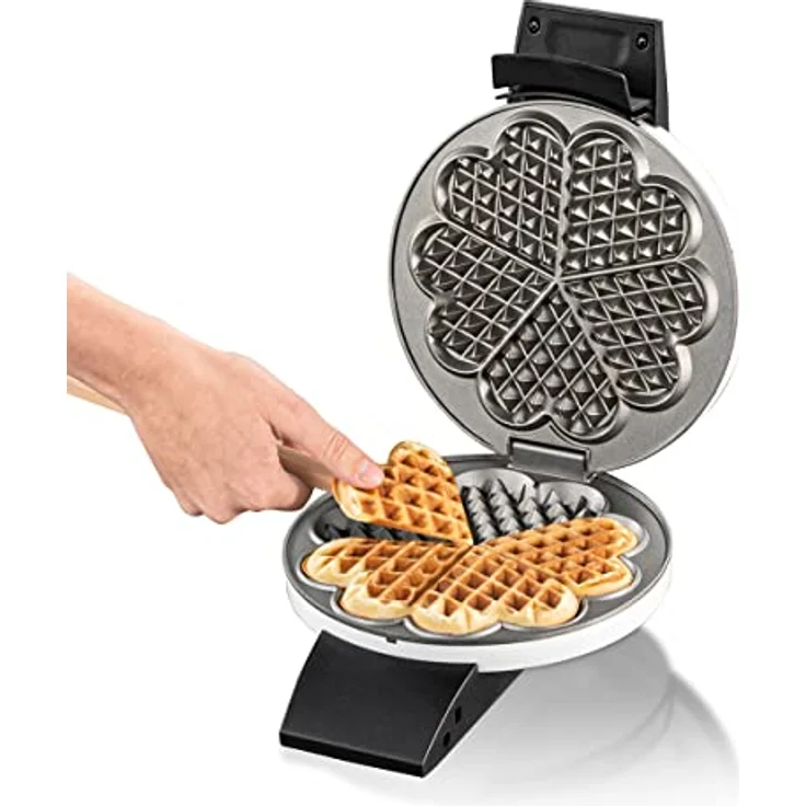 Cloer 1631HB Waffeleisen, für 5 einzelne Waffelherzen, Antihaftbeschichtung, 930 W, Backampel, praktische Standfunktion, Metall, weiß – Bild 5