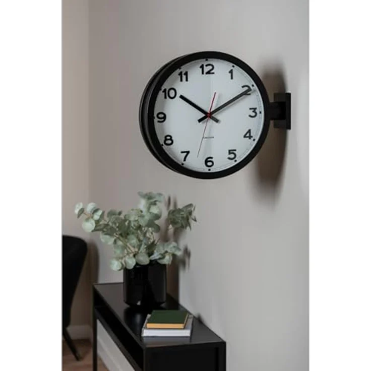 Karlsson Wanduhr New Classic Double Sided, Schwarz, 13x44.5x38cm, Rund, Aluminium, moderne Wanddeko für Wohnzimmer – Bild 3