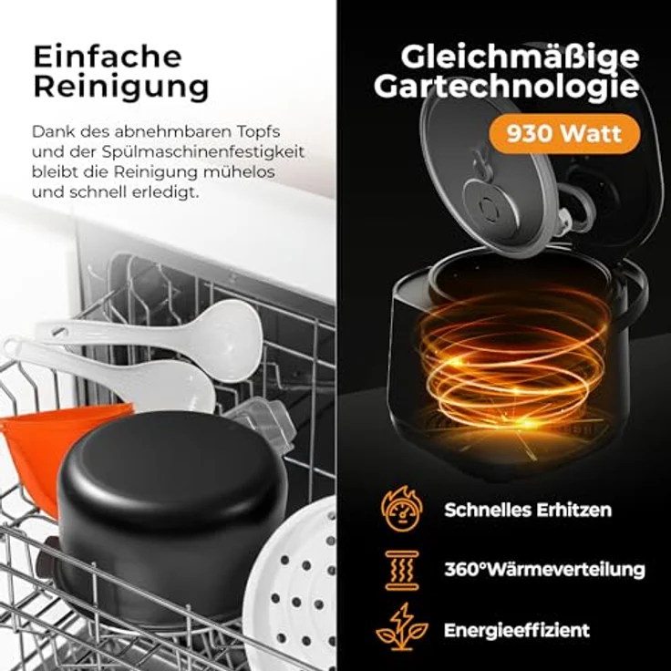 Balter MK-02, 4L Reiskocher Multikocher mit Fuzzy-Logic, Dampfgarer & Slow Cooker, Timer und Warmhaltefunktion, inkl. Premium Topf, Zubehör & Rezeptbuch – Bild 5