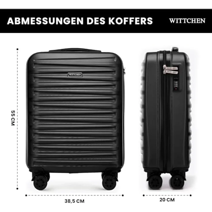 WITTCHEN Skyspeed Line Kabinenkoffer, 55x38,5x20 cm, ABS Hartschale, 4 Doppelrollen, Kombinationsschloss, Schwarz – Bild 2