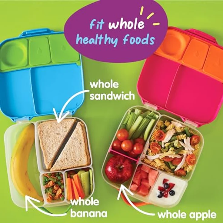 b.box Jumbo Bento Box, Brotdose für Kinder mit 4 Fächern (2 Auslaufsicher), herausnehmbarer Trennwand, Gel-Kühlakku, 2L, Batman Design – Bild 5